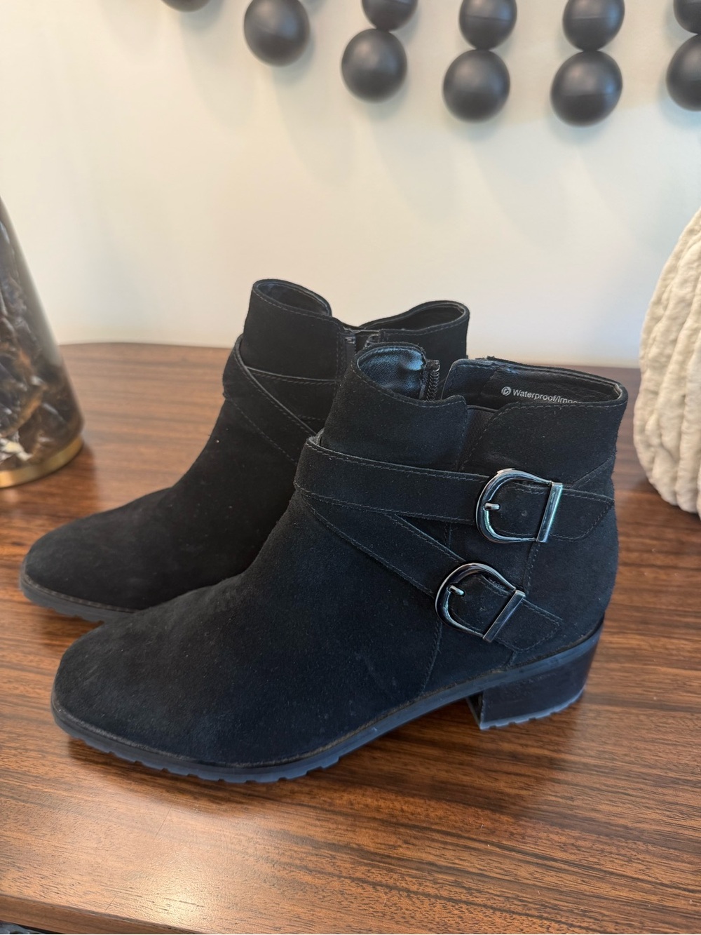 Vionic Black Suede Ankle Booties with Buckle Straps